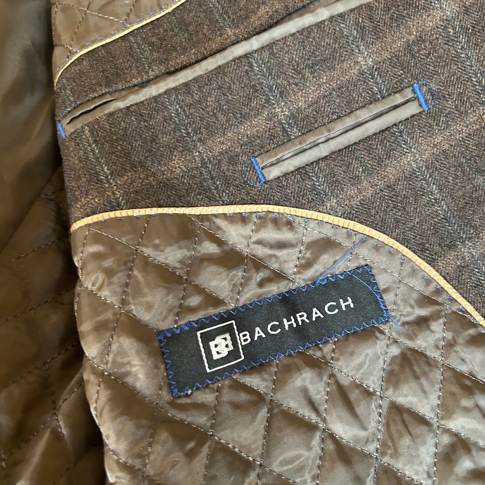 Bachrach Brown Plaid Two Button Blazer Business Casual Coat Jacket Mens 42R - Picture 3 of 15